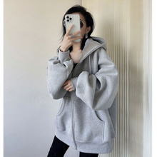 秋冬拉链灰色卫衣外套女开衫运动秋季2021年新款时尚加绒加厚冬季