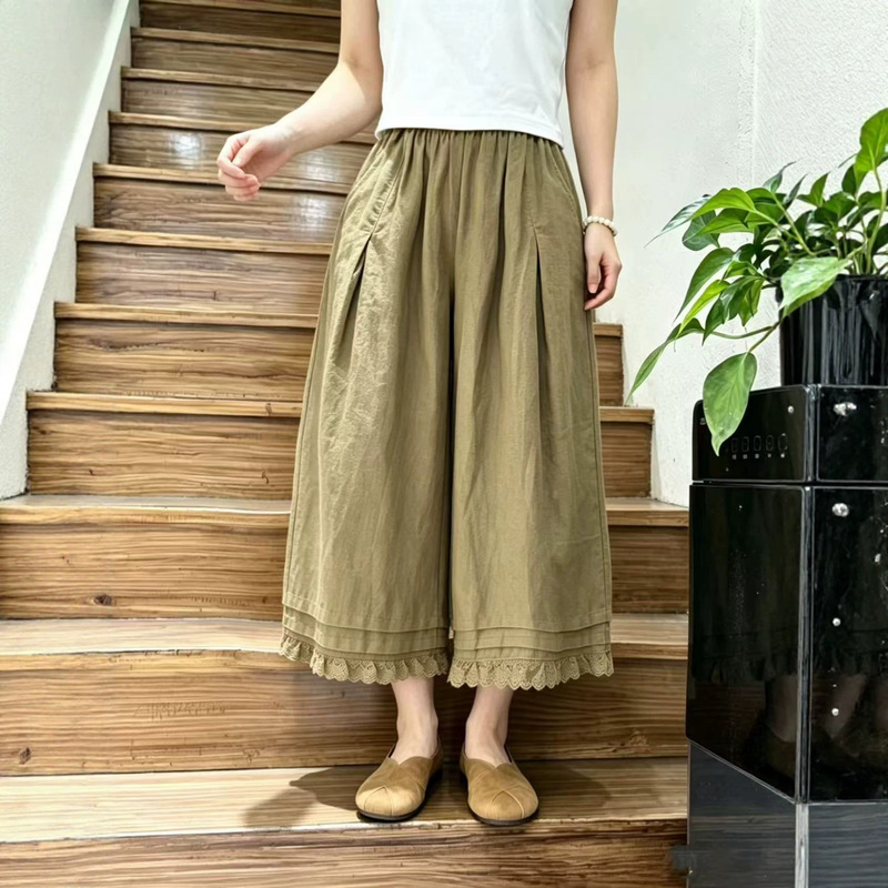 2026 Summer Casual Pants, Women's Pure Linen Lace Pants, Wide-Leg Harem Pants, New Loose Korean Style Pants