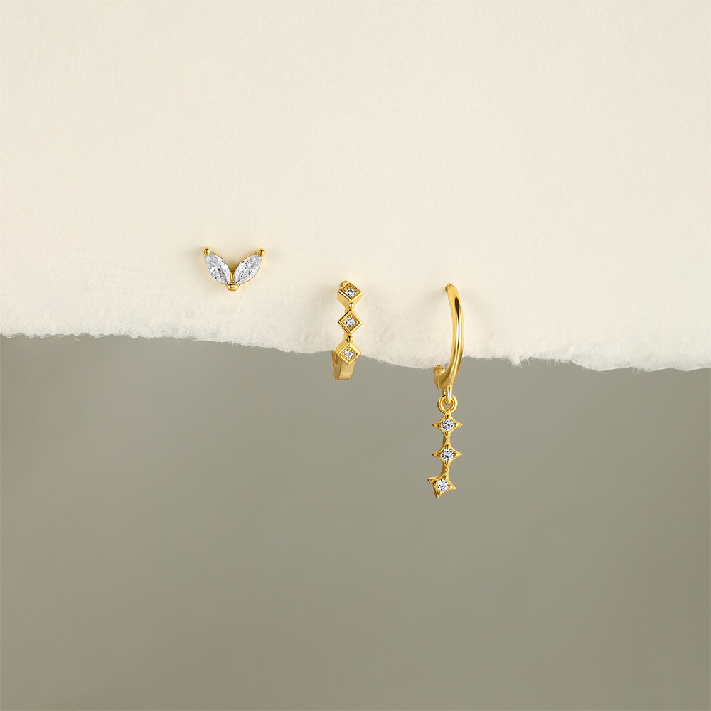 5g Weight 925 Sterling Silver Ear Needle Material Zircon Inlay Material Earrings Classification 3 Pieces Set Quantity Daily, Street Occasion 925 Sterling Silver Material Geometric Pattern Women's Gender Inlay Design Simple Style, Shiny Style 3 Pieces Set 925 Sterling Silver Zircon Geometric Earrings 8