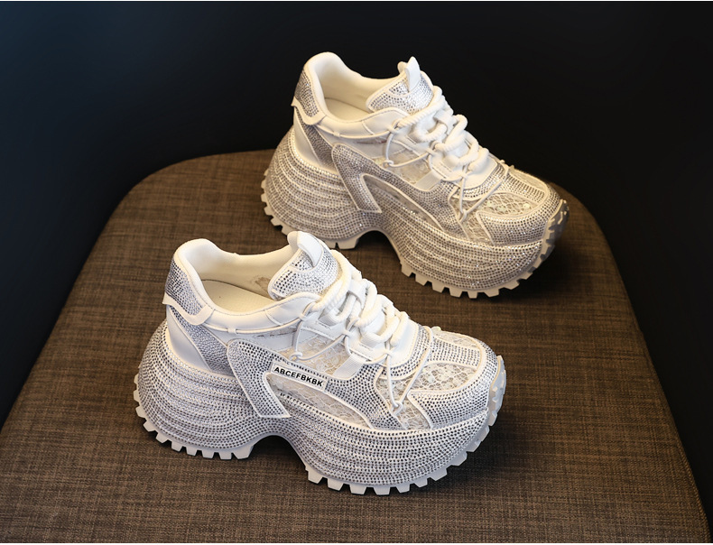 Giày sneaker nữ đế dày tăng chiều cao đính đá lưới thoáng mát — màu đen chi tiết 5
