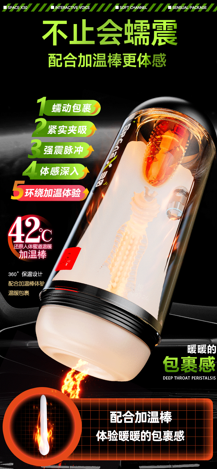 Automatic Male Masturbator with Telescopic Suction and Clamping, ABS and TPE — detail image 20