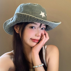 スターカウボーイハイキング帽子女性のための春と夏の屋外キャンプ日よけと日焼け止め大きなつばの漁師の帽子ウエスタンカウボーイハット