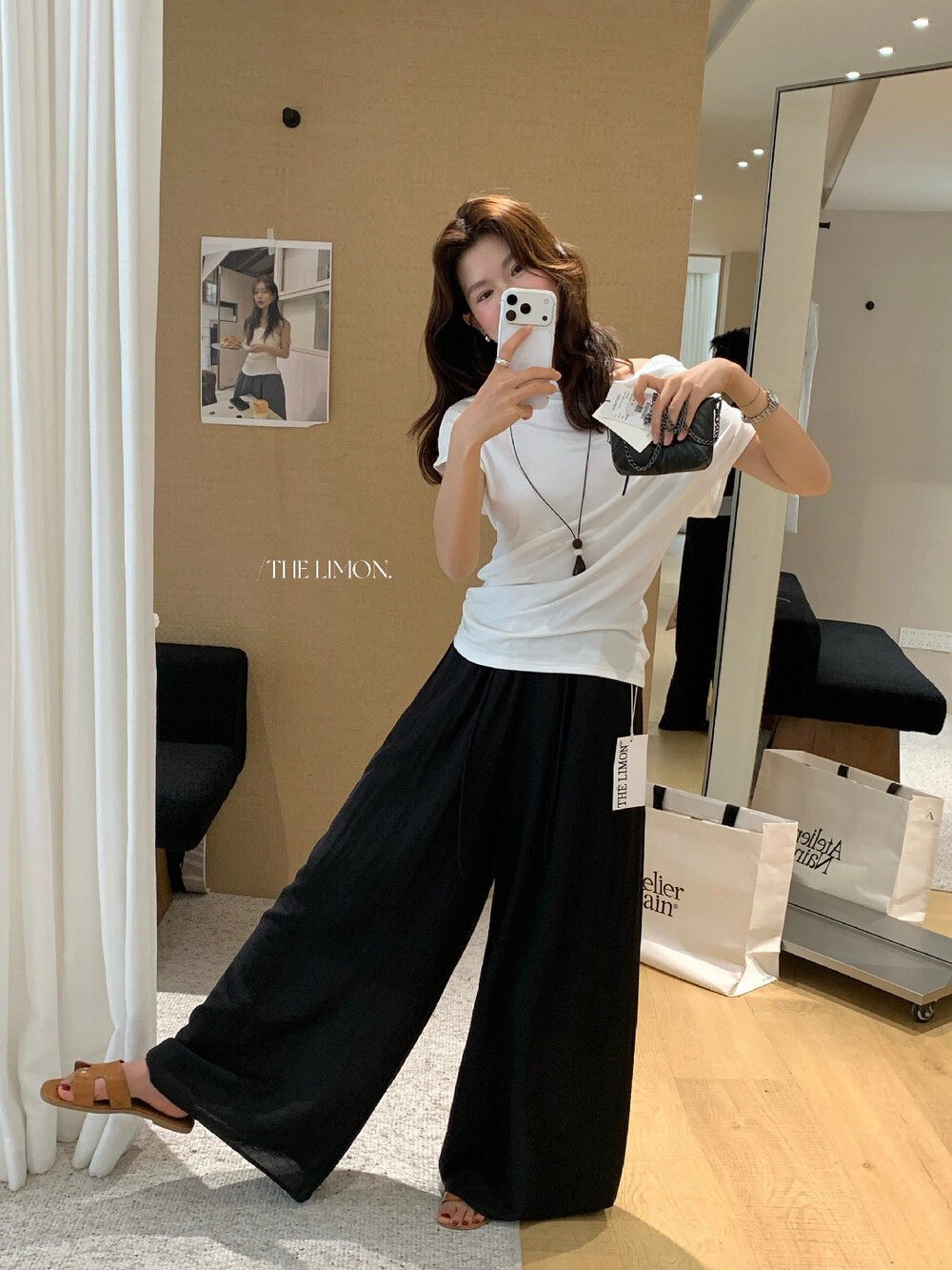 Quần culottes ống rộng cạp chun rút dây chất liệu linen mùa hè — Vàng nhạt, màu đen, trắng ngà, màu hồng chi tiết 21