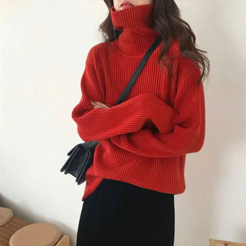 Plus-Size Green Turtleneck Sweater for Women, Suitable for Autumn and Winter, Thickened, Lazy Style, Loose Base Layer