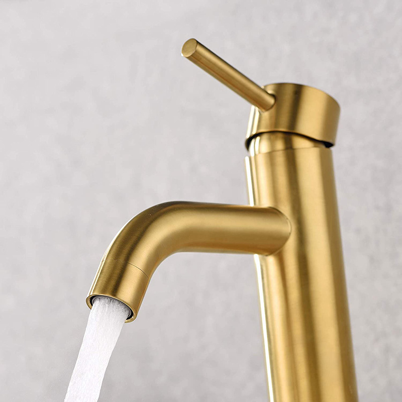 Nuevo oro cepillado grifo de acero inoxidable simple luz baño de lujo cuenca cepillado caliente y fría Mesa sola manija solo agujero cuenca