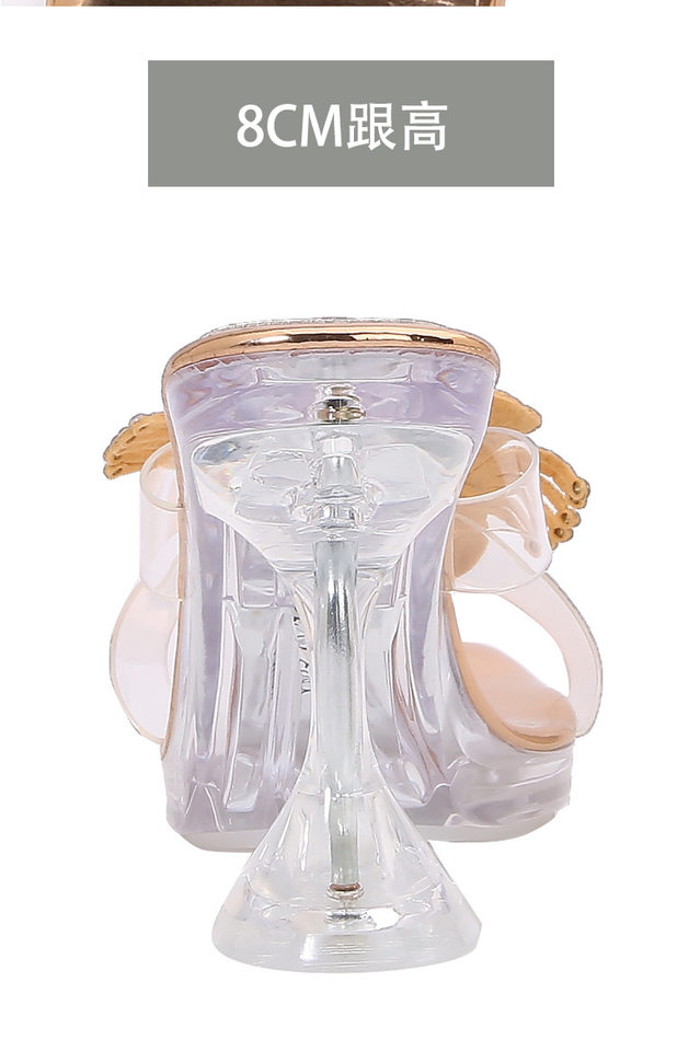 Sandal nữ quai ngang gót ly trong suốt đính hoa đá lấp lánh, gót 6–8 cm — Vàng Sâm Banh, bạc chi tiết 6