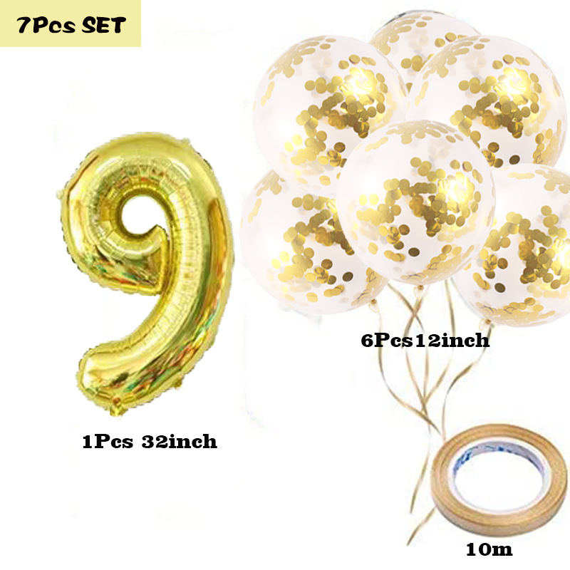 Globo de lentejuelas de confeti de 12 pulgadas Globo digital de papel de aluminio de 32 pulgadas Oro 0123456789 decoración de la fiesta de cumpleaños
