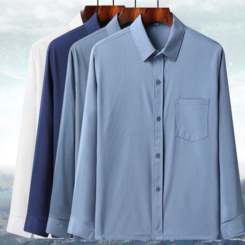 Spring and Summer Dad Shirt Men's Ice Silk Long-sleeved Loose Top Middle-aged and Elderly Grandpa and Elderly Casual Solid Color Thin Shirt