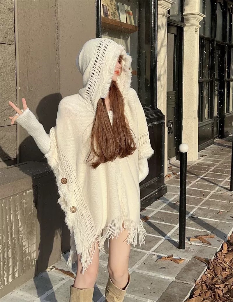 yarn Material Solid Color Pattern Women's Vintage Style Simple Style Solid Color Yarn Tassel Shawl