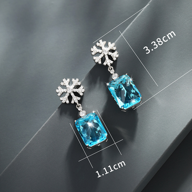 Xupe joyería imitación color tesoro serie geométrica cuadrado copo de nieve pendientes de las mujeres francés Retro Luz de lujo de alto grado pendientes