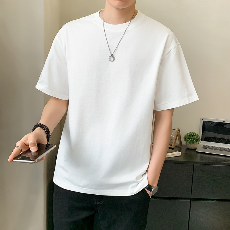 Japanese-Style Pure Cotton Short-Sleeve T-Shirt for Men, Students, Couples, Summer Solid Color Loose Round Neck Top, Cheap Wholesale Japanese-Style Pure Cotton Short-Sleeve T-Shirt for Men, Students, Couples, Summer Solid Color Loose Round Neck Top, Cheap Wholesale
