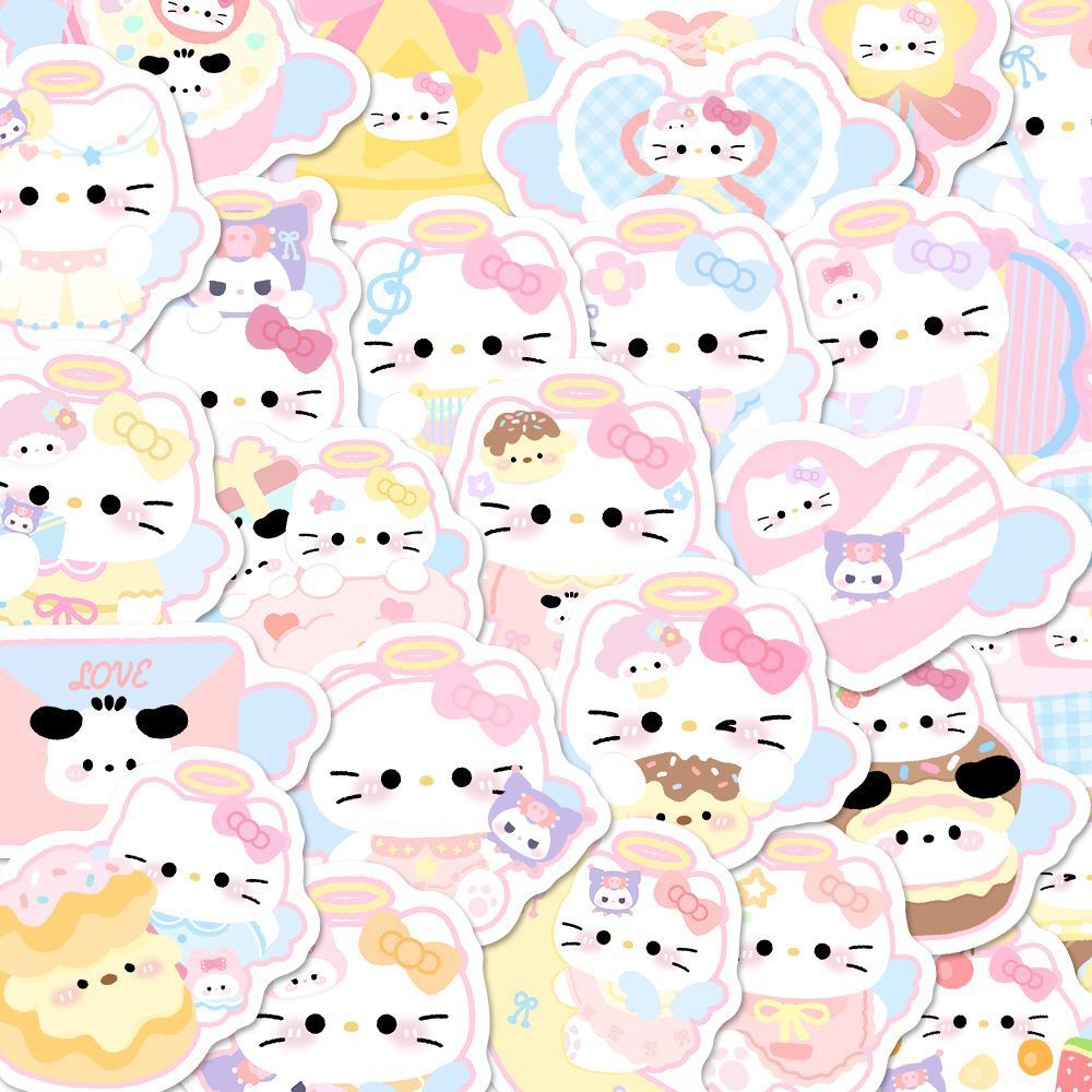 100 Angel Kitty Sanrio pegatinas encantadoras dibujos animados decoración bidimensional teléfono móvil contabilidad de escritorio pegatinas impermeables