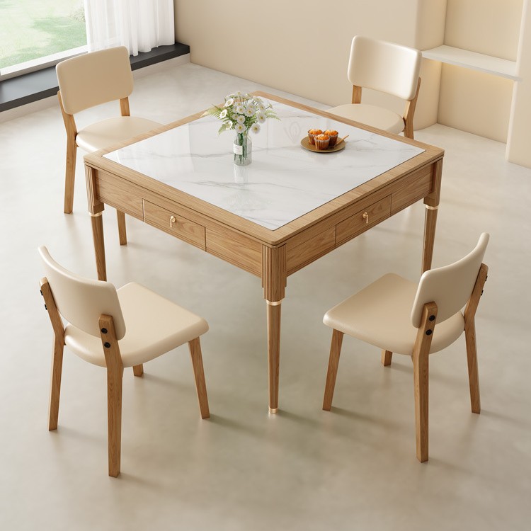 Moderno y simple, completamente automático, tablero de roca de madera maciza, máquina de mahjong, mesa de comedor, mesa de mahjong eléctrica doméstica de estilo crema de doble uso