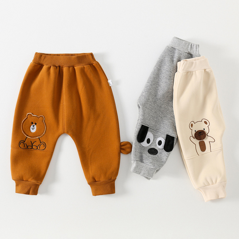 Baby thick pants winter boys casual pants plus fleece baby pants Girl baby butt pants winter fashion