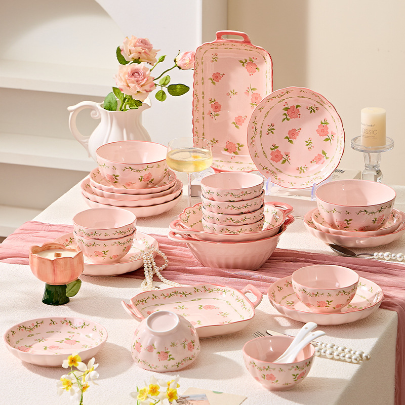 Japanese-style high-value underglaze ceramic tableware set 2026 new pink housewarming wedding gift box set Japanese-style high-value underglaze ceramic tableware set 2026 new pink housewarming wedding gift box set