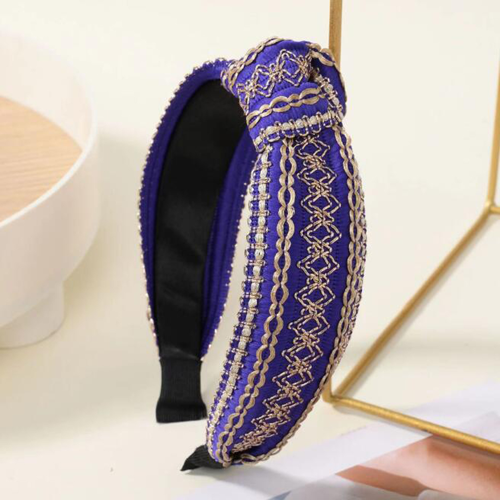 Bandana larga com nó retro para mulher acessório de cabelo_voghion.com