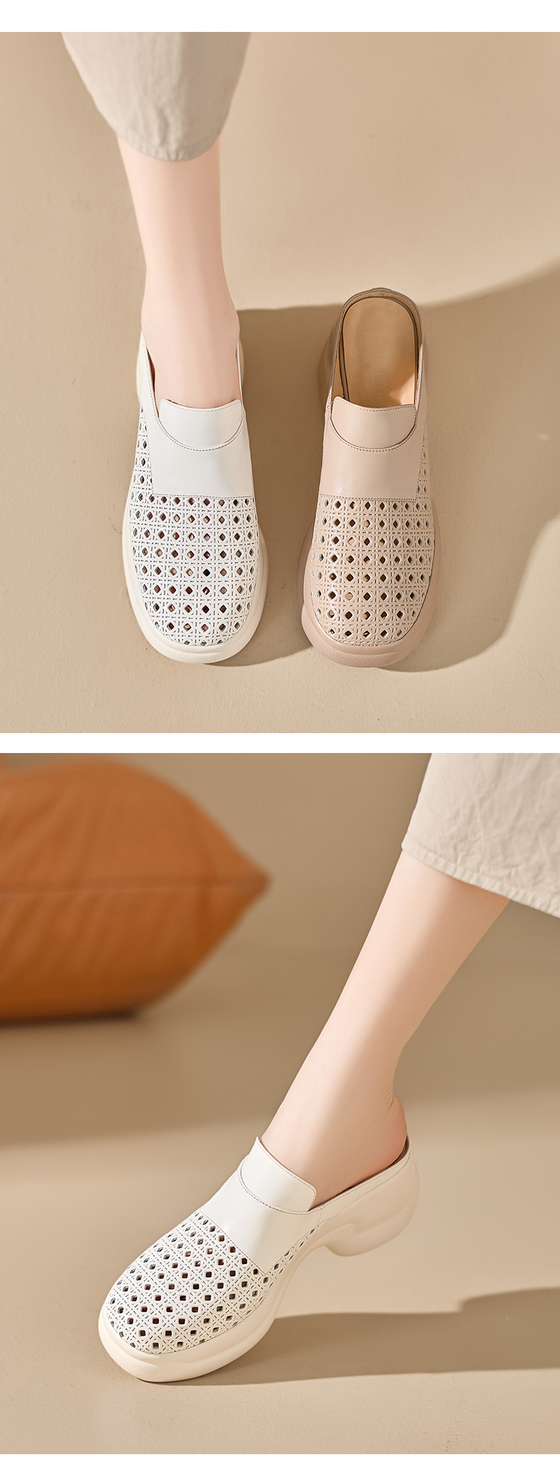 Sandal cao gót nữ mũi hở đế dày 6,5 cm — màu trắng ngà chi tiết 3