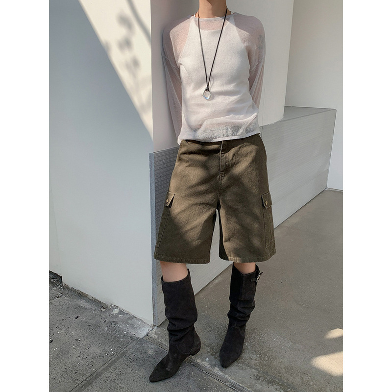 Yienou Inbyin Street Style American Workwear Pants Loose High-Waisted Wide-Leg Pants New Versatile Casual Shorts