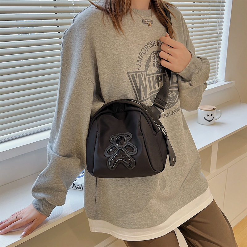 commuter leisure bear sequined Oxford cloth bag crossbody bag chest bag shell bag_voghion.com
