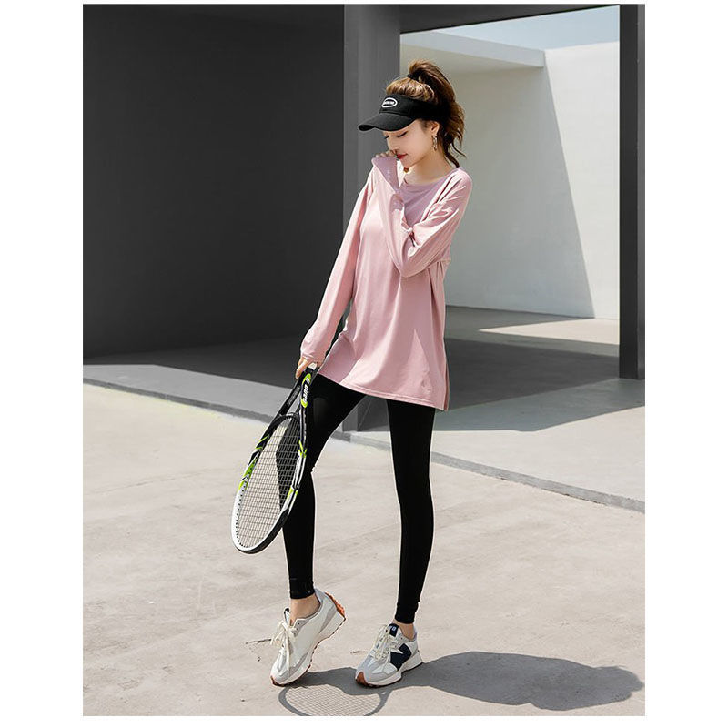 Sports Tops for Women, Quick-Drying, Large Size, Hip-Covering, Fat Mm, Loose Running Yoga Fitness Clothes, Long-Sleeved T-Shirts, Spring Mid-Length