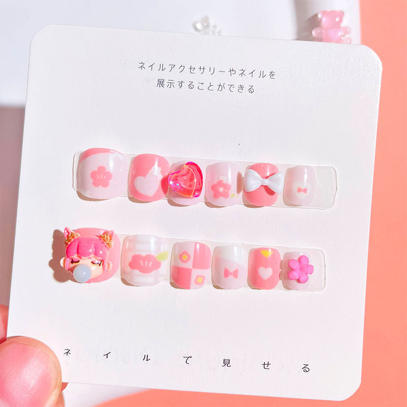 Cartoon children's short cute little girl nail stickers, waterproof, long-lasting, removable nail patches 3-6