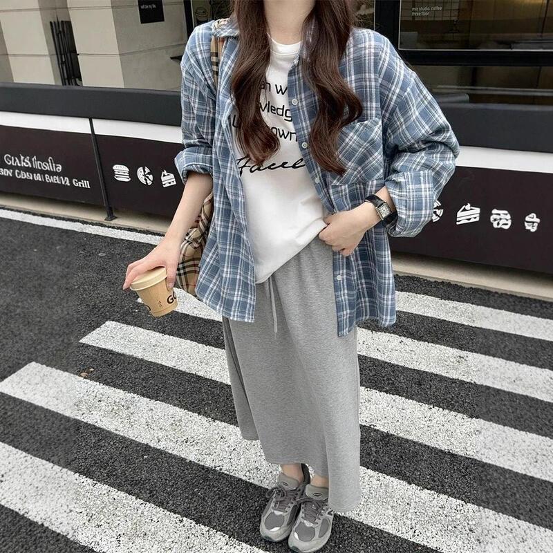 美式街头秋冬季休闲宽松设计感小众蓝色格纹长袖衬衫防晒上衣外穿|undefined