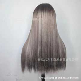 犹太头套辫发齐式渐变色挑染头套假发真人发蕾丝顶齐平假发厂家