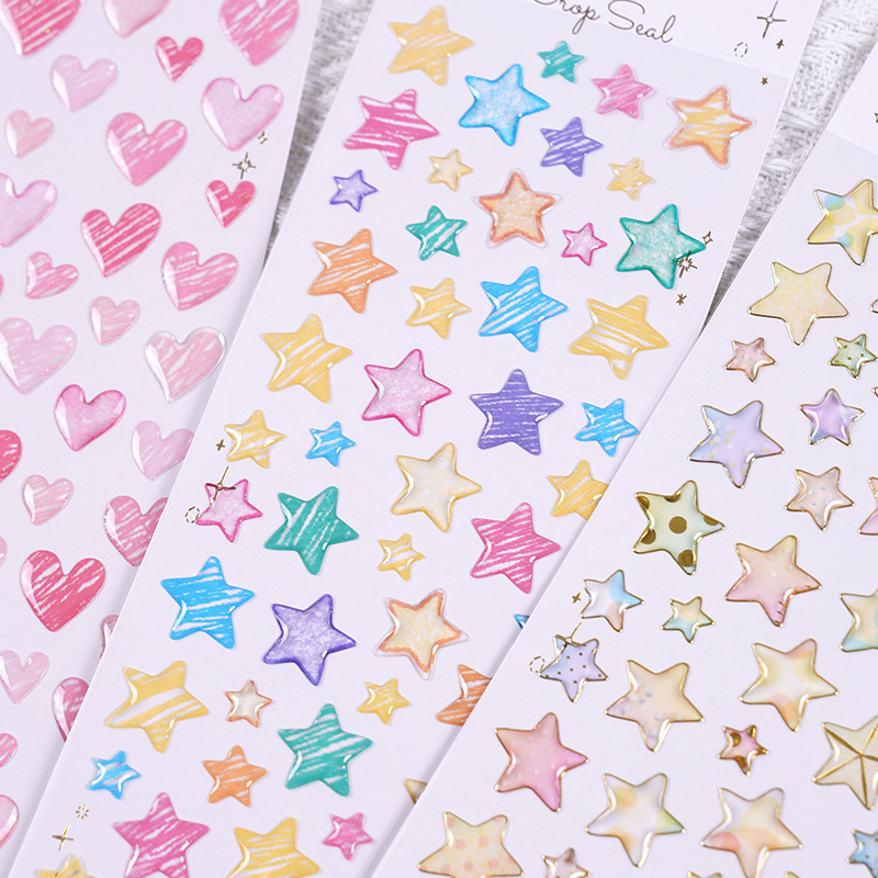 日本の手描きスタイルの五芒星愛クリスタル立体子供用ステッカー小さな新鮮な女の子の手作り装飾報酬ステッカー|undefined