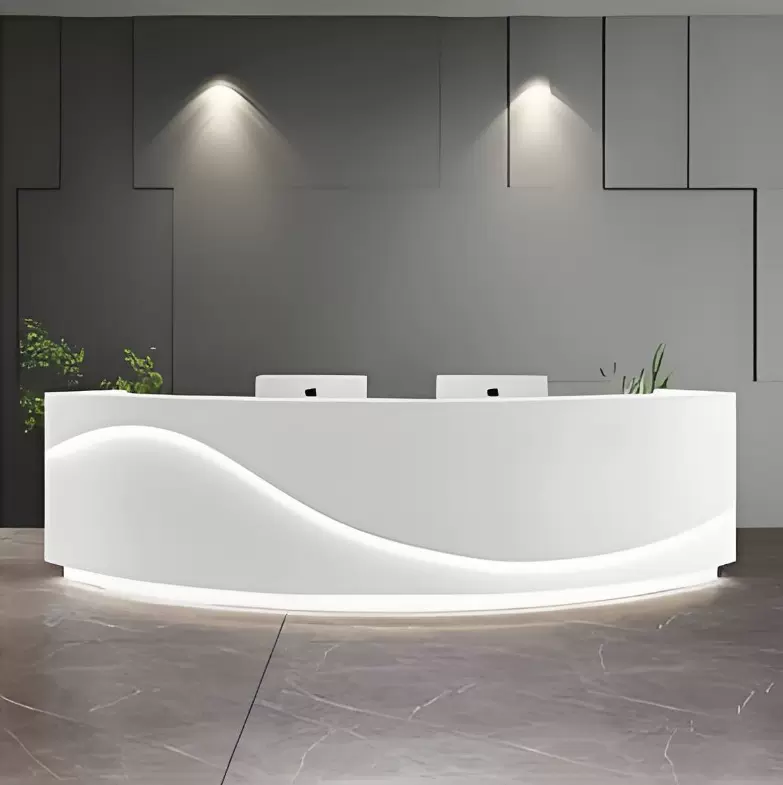 定制接待台吧台收银台企业会所实木烤漆酒店板式大理石弧尺寸前台