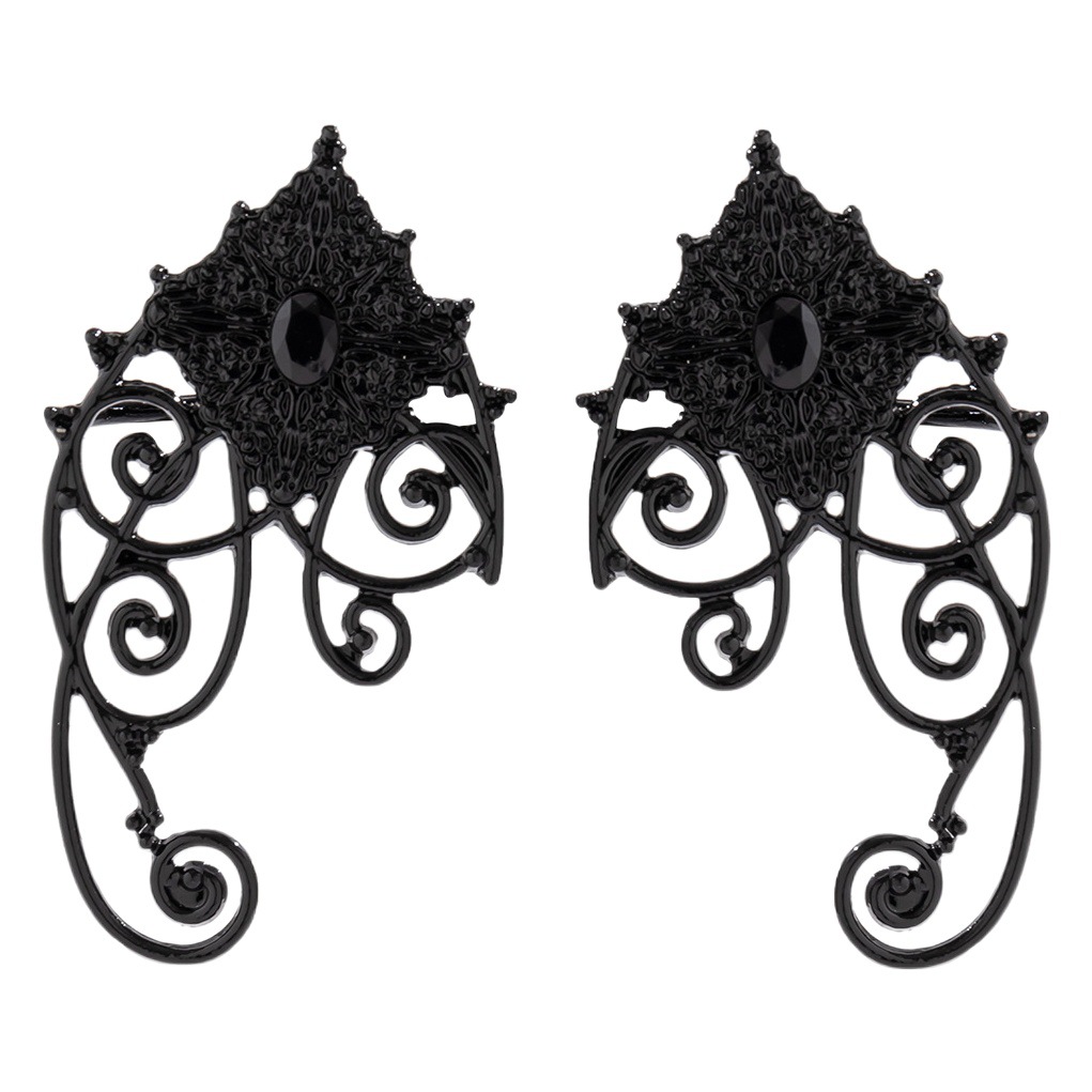 European and American cross-border jewelry vintage flower hollow ear clip elf female ear hanging Gothic style Halloween piercing ear studs