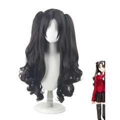コスプレかつら遠坂凛cosかつら中分頭皮小虎口クリップ黒茶色かつら工場現物