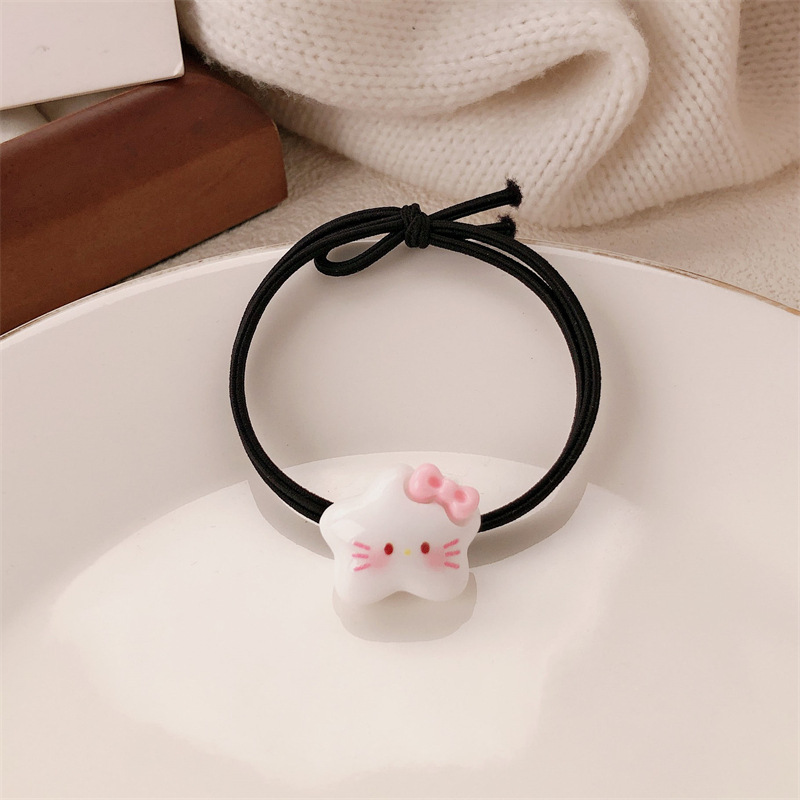 Lindo gato estrella dibujos animados cuerda para el cabello niña cuerda para el cabello pareja novia estudiante banda de goma novio Mori anillo para el cabello