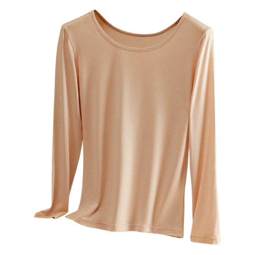 Модальная нижняя рубашка Женская Plus Size Толстая MM200 кг пальто с футболкой с длинным рукавом тонкая с низким воротником осень тонкая