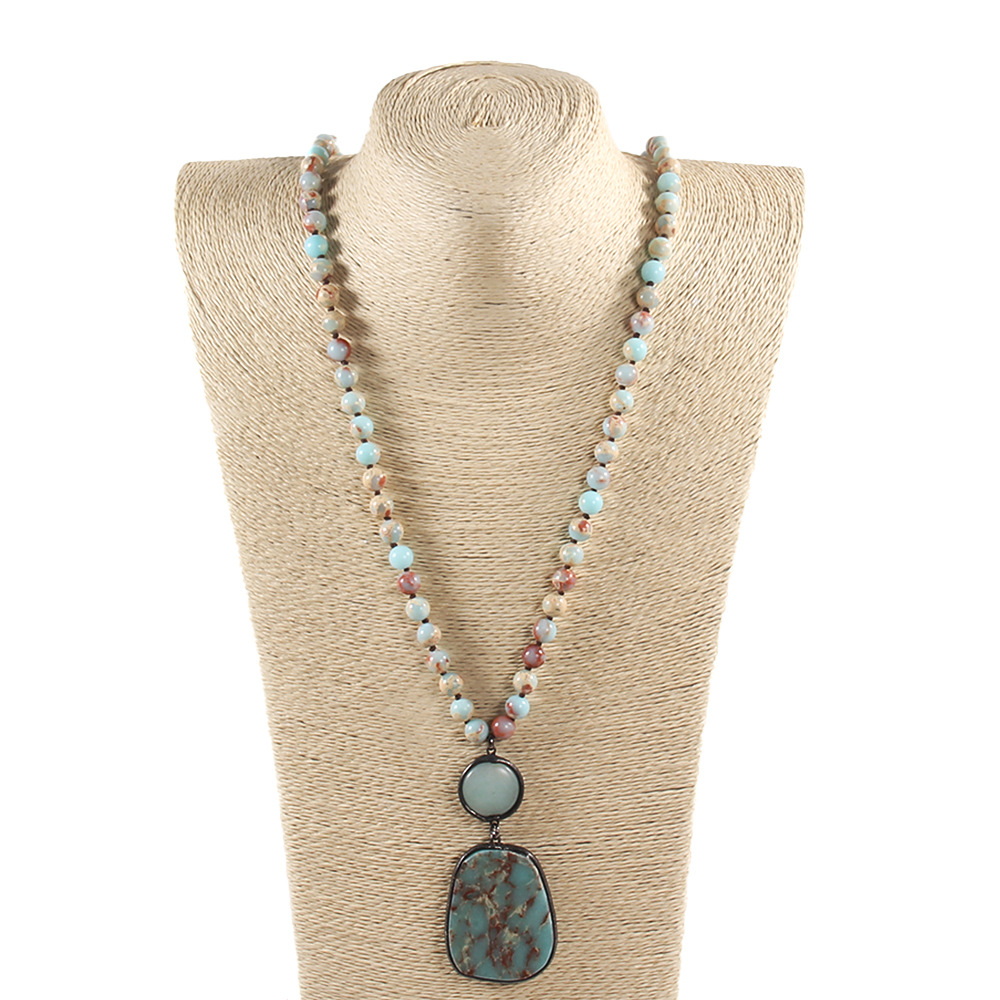 Bohemian Geometric Natural Stone Beaded Chain Pendant Necklace In Bulk display picture 2