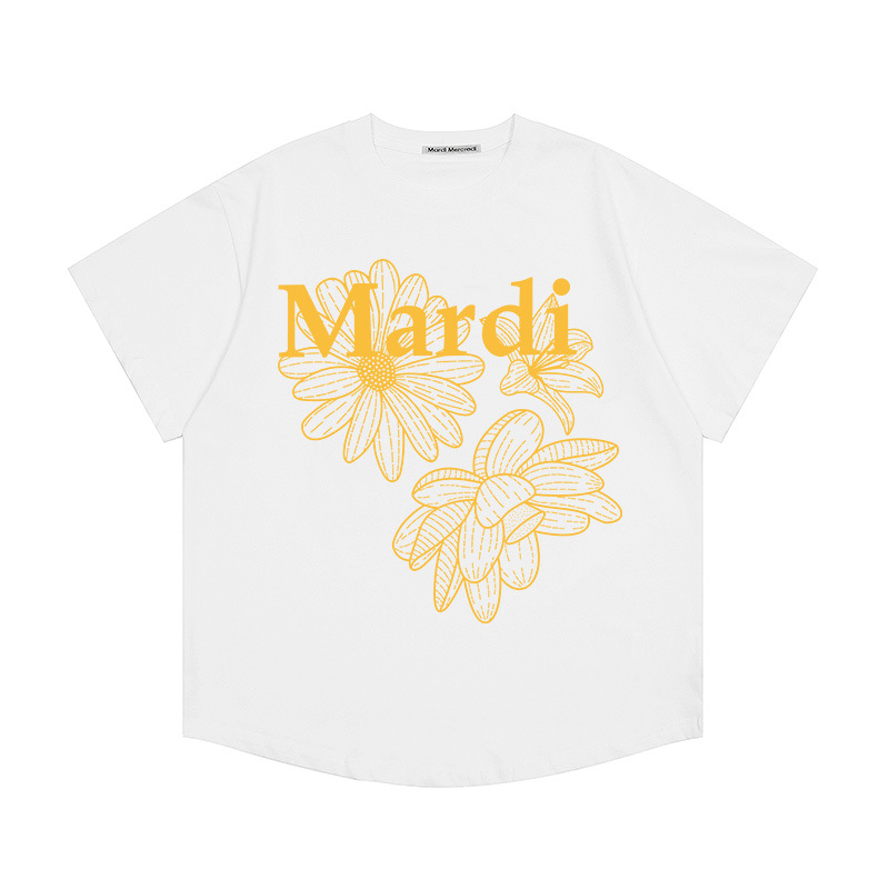現物韓国潮牌Mardi半袖女性25夏新作デイジープリント丸襟純綿上着tシャツ代発