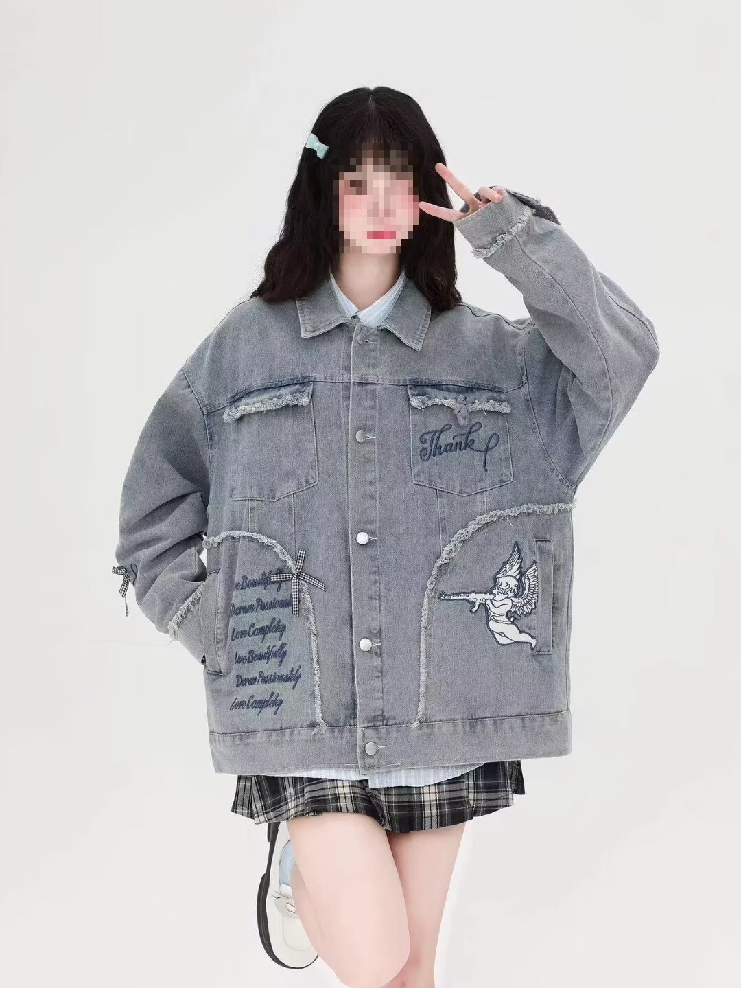 潮女日系复古做旧刺绣牛仔夹克男女潮牌街头宽松休闲百搭外套