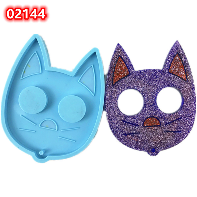 02144Diy Glue Mold Cat Shape Defense Keychain Silicone Mold Handmade Mirror