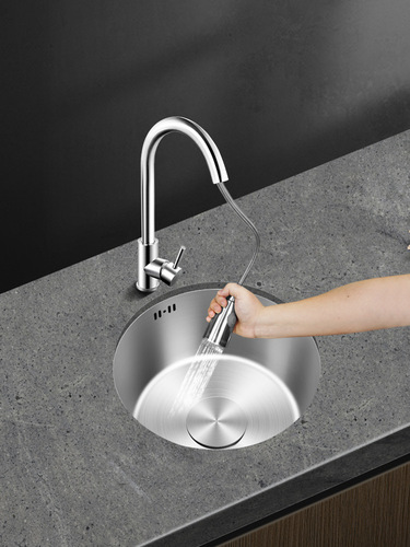 Kitchen round sink single-slot small vegetable sink under-counter basin 304 stainless steel thickened water bar balcony pool