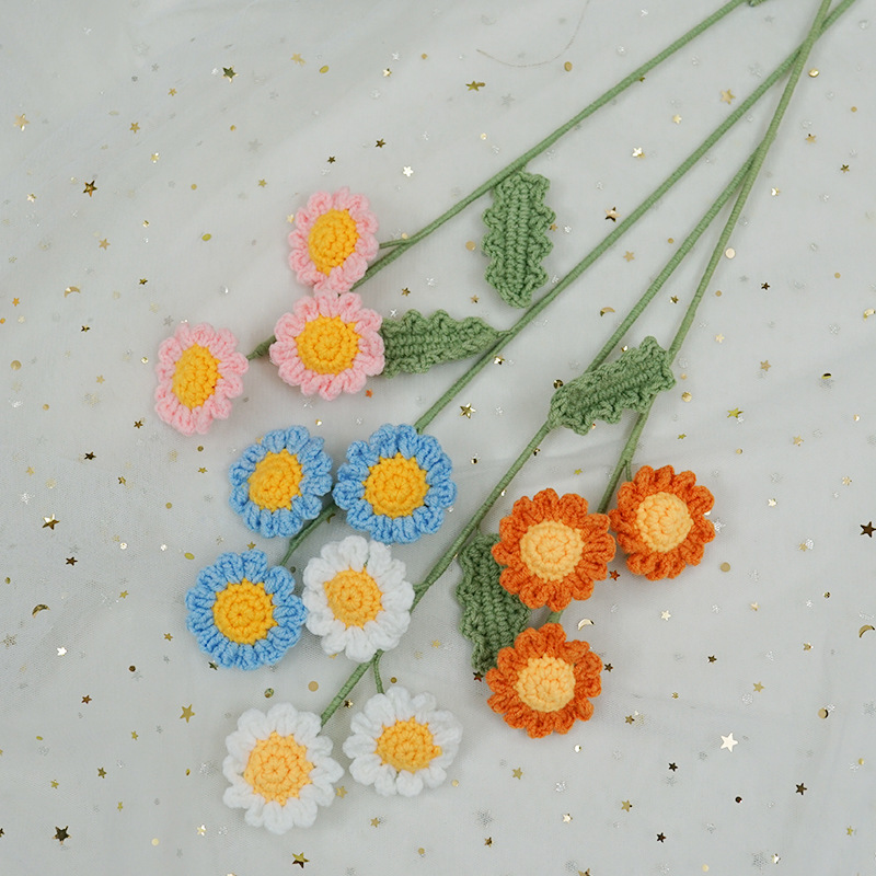 Acabado multi-cabeza Margarita lana tejida ramo esperanza flor Día del Maestro día de San Valentín Regalo de Cumpleaños amor flor