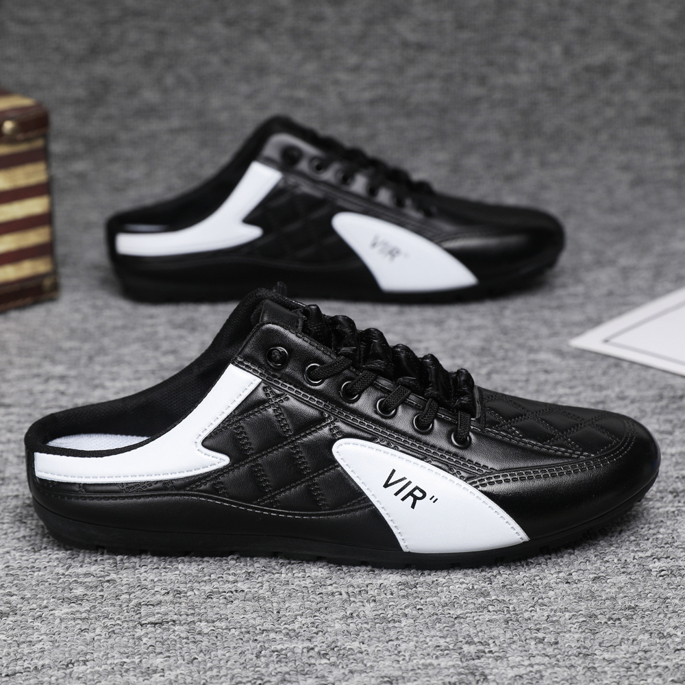 Primavera y verano nuevos zapatos para hombres, zapatos de medio dedo perezosos transpirables de moda, zapatillas de deporte casuales de cuero para hombres, venta al por mayor para hombres