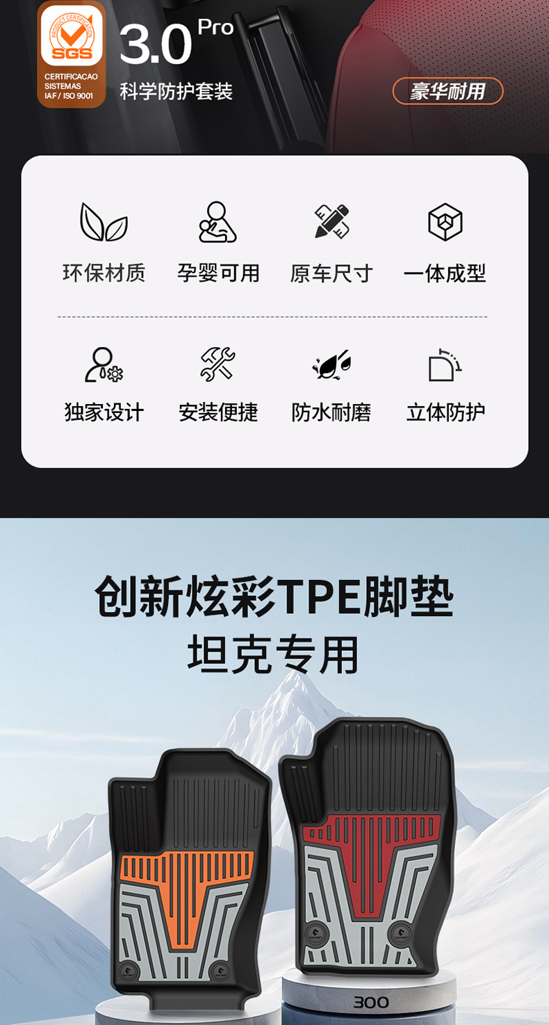 Tank 300L, Tank 400, Tank 500, Tank 700 Special Vehicle-Specific Colorful Tpe Car Floor Mats and Interior Accessories
