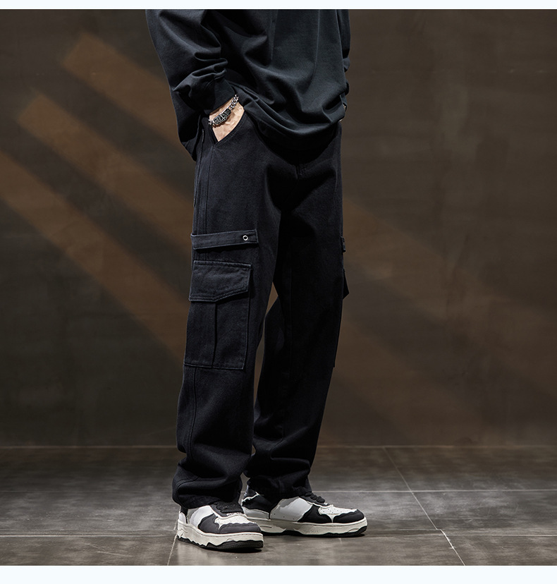 Cargo Jeans High Street Black Functional Style Cargo Pants Multi-pocket Straight Leg Casual Pants Men_viptrois.com