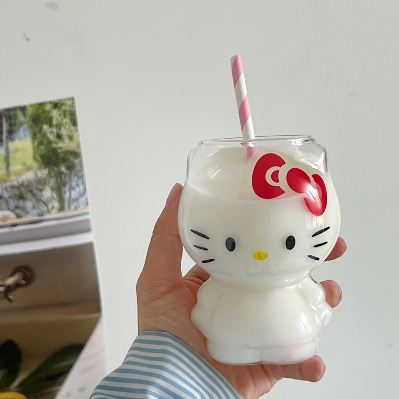漫画かわいい高ホウケイ酸ガラス猫コーヒーミルク朝食カップ高価値リボンウォーターカップガーリーハート|undefined