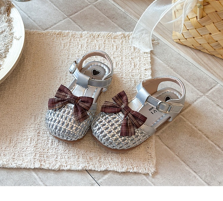 Korean Style Bow Tie Baby Sandals Closed Toe Soft Soled Toddler_voghion.com
