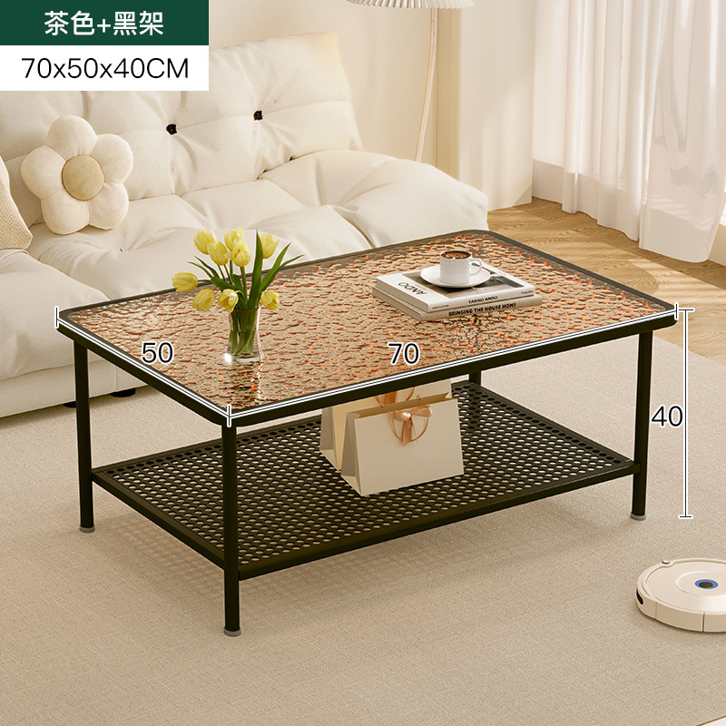 Mesa lateral del sofá Mesa de centro de la sala de estar para el hogar Mesa de té de lujo ligera de alta calidad Mesa de té Estilo crema Mesa pequeña de vidrio templado