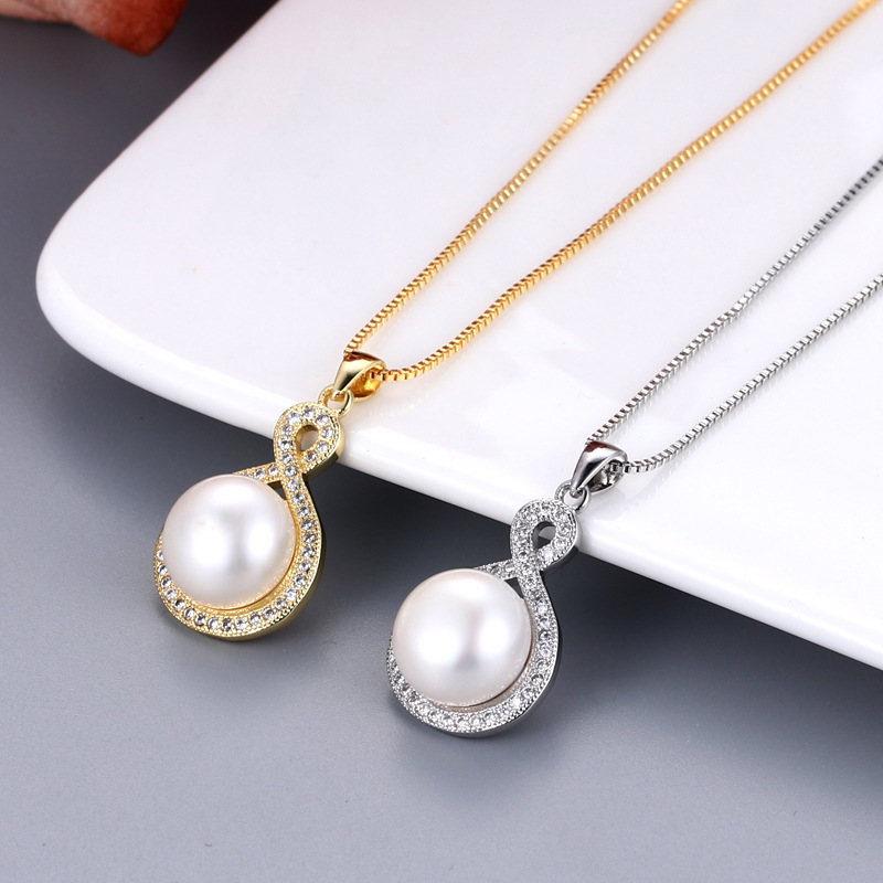 Cross-border Korean-style personalized inlaid zircon freshwater pearl pendant accessories fashion fashion pendant empty shelf finished products wholesale