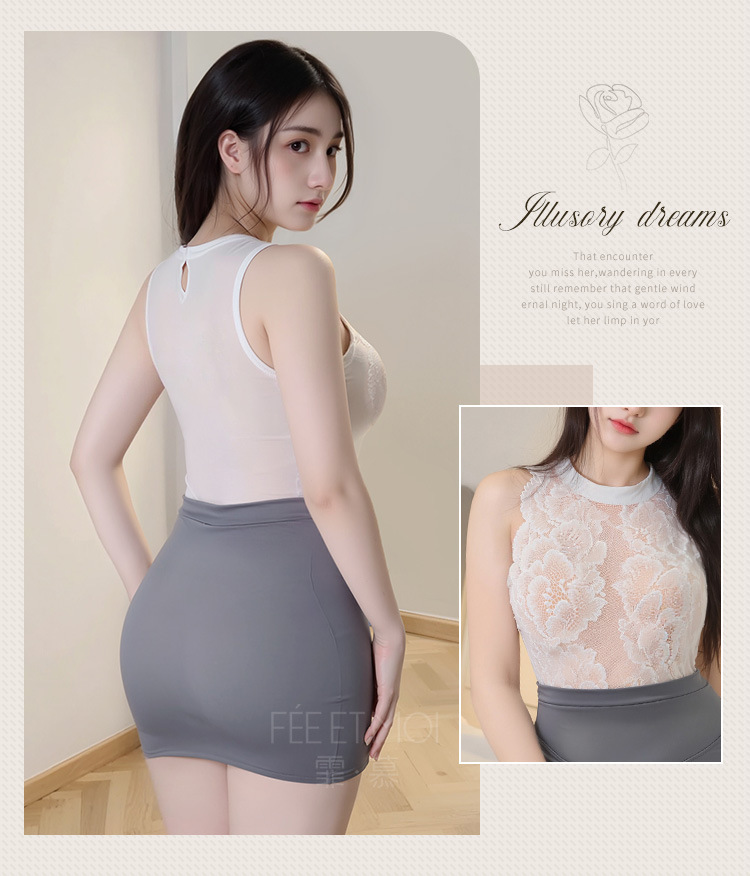 Women’s Sexy Office Lady Costume Set with Bodycon Dress and Thong — detail image 8