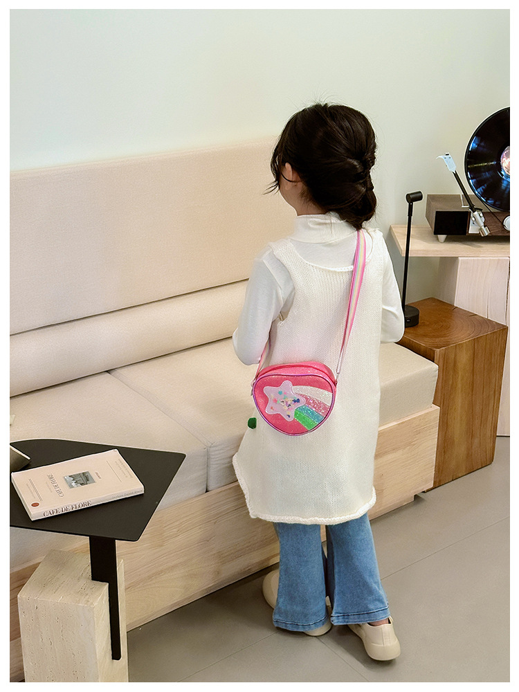 178g Weight Polyester Lining Material Zipper Closure Type Single Shoulder Strap Strap Type Shoulder Bag, Crossbody Bag Bags Type Daily Occasion Pu Leather Material Star, Stripe Pattern All Seasons Season Kid'S Gender Cute Style Heart-shaped Shape Kid'S Pu Leather Star Stripe Cute Heart-shaped Zipper Shoulder Bag Crossbody Bag 21