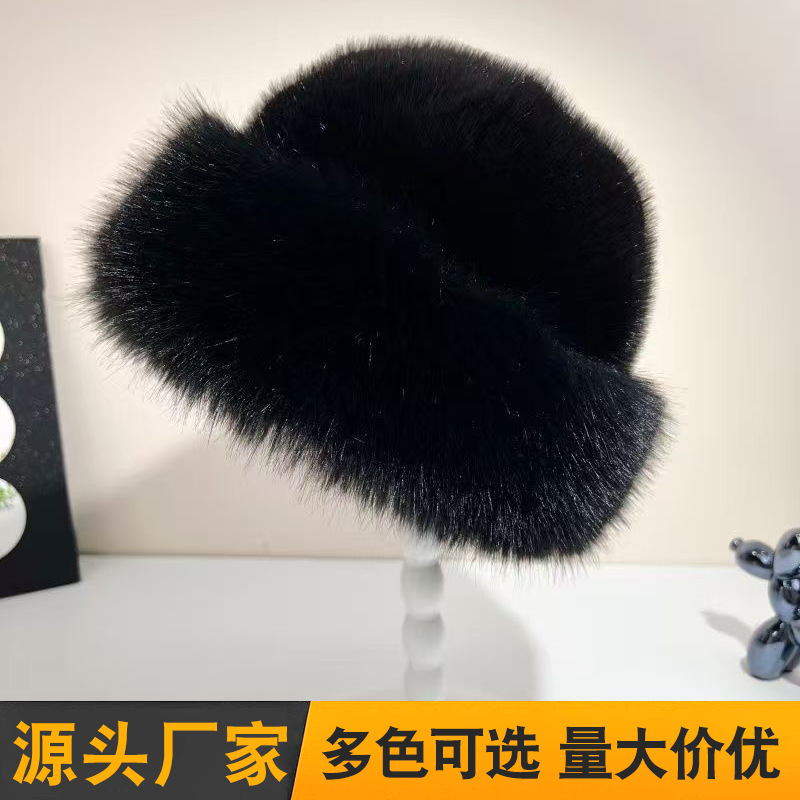 新款蓬松毛绒帽子冬季时尚毛毛帽仿皮草蒙古帽简约百搭保暖毛绒帽