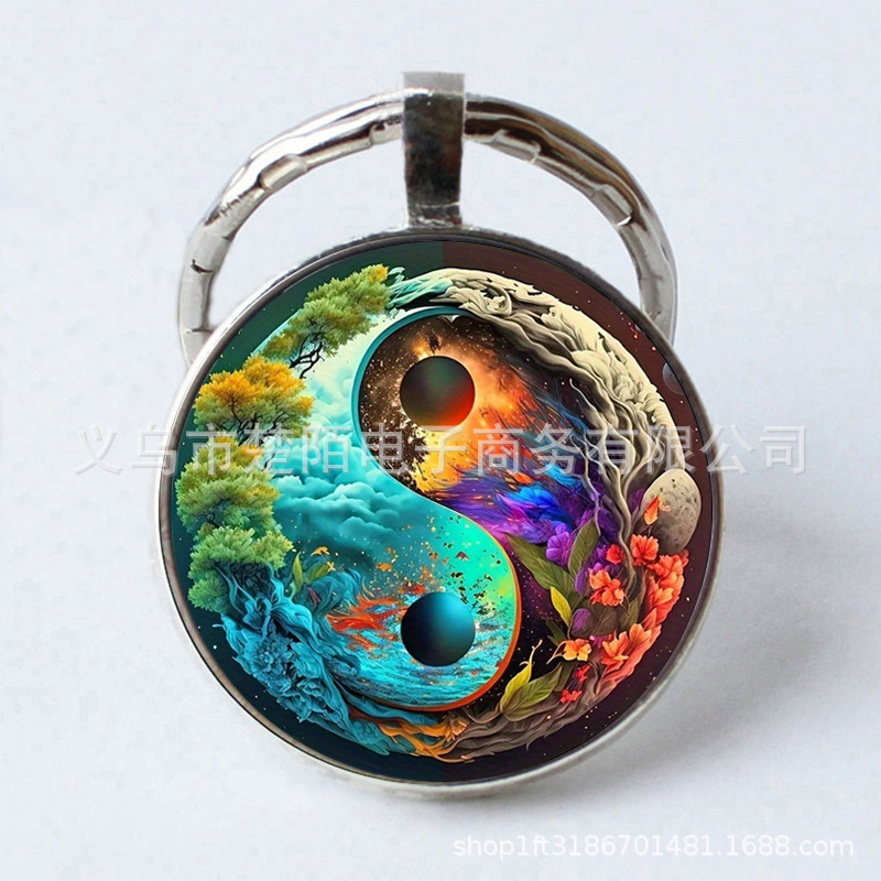 Cross-border animals/roses/tree of life time gem keychain Europe and the United States new key pendant jewelry